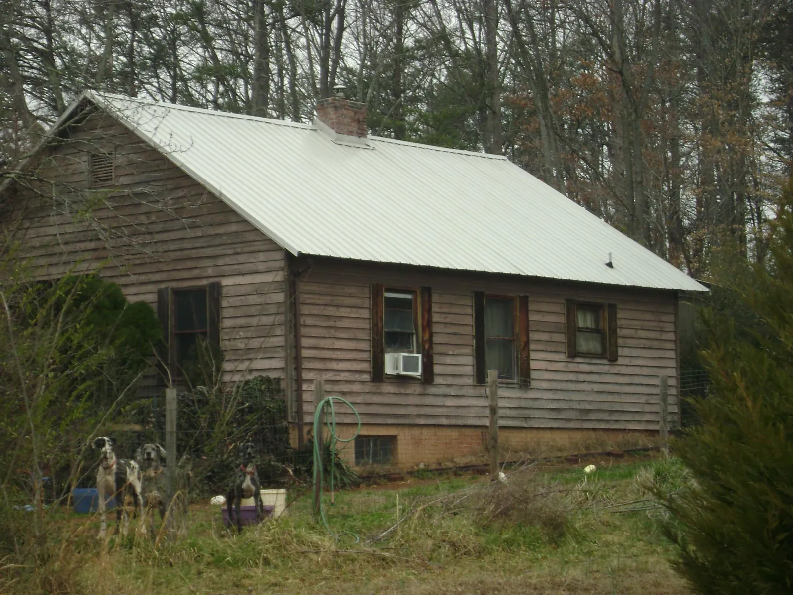 White metal roof on an old wood sided farmhouse, from a Metal Roof Installation job in Circle Pines